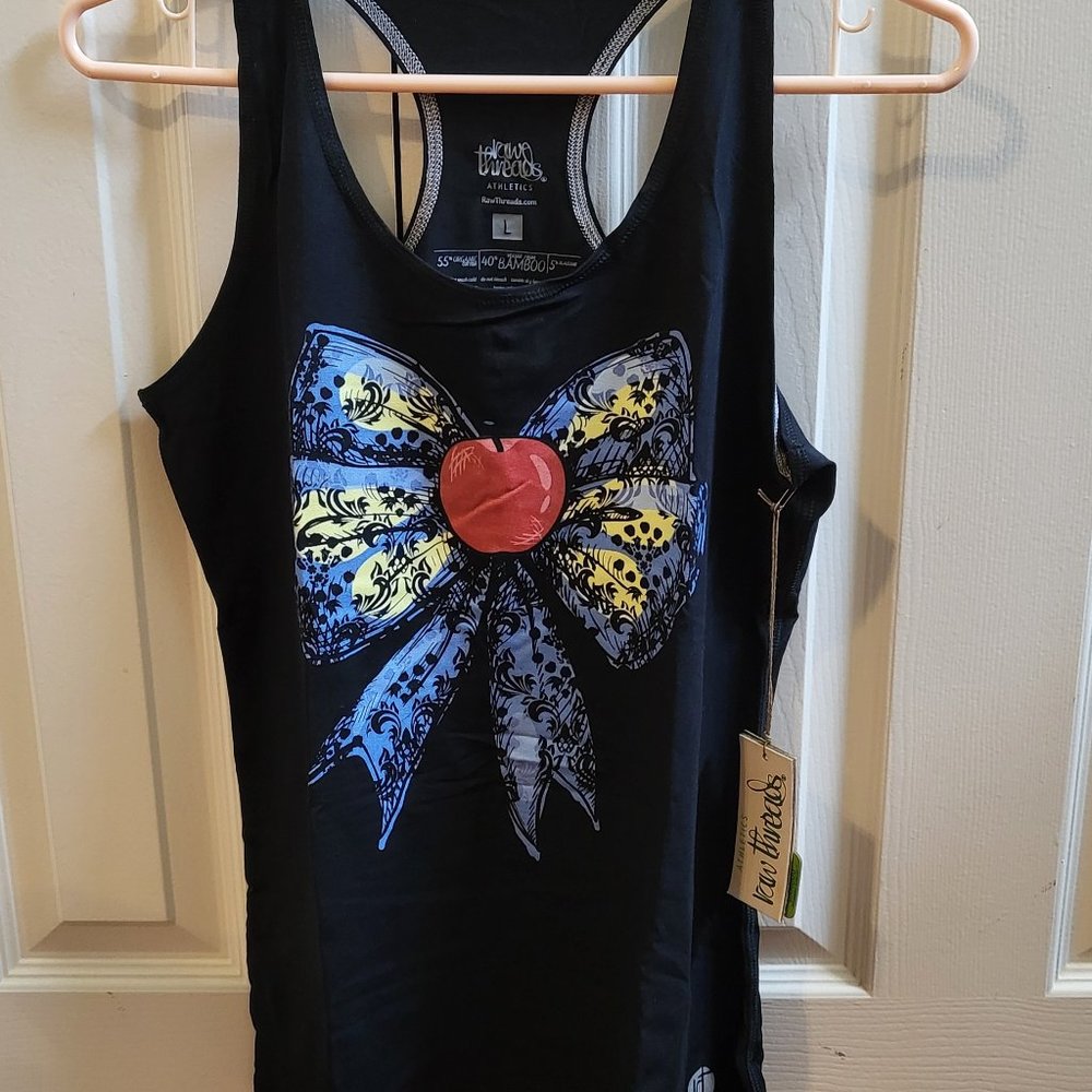 Raw Threads Athletics - Snow White Red Apple Bow racerback tank size L NWT